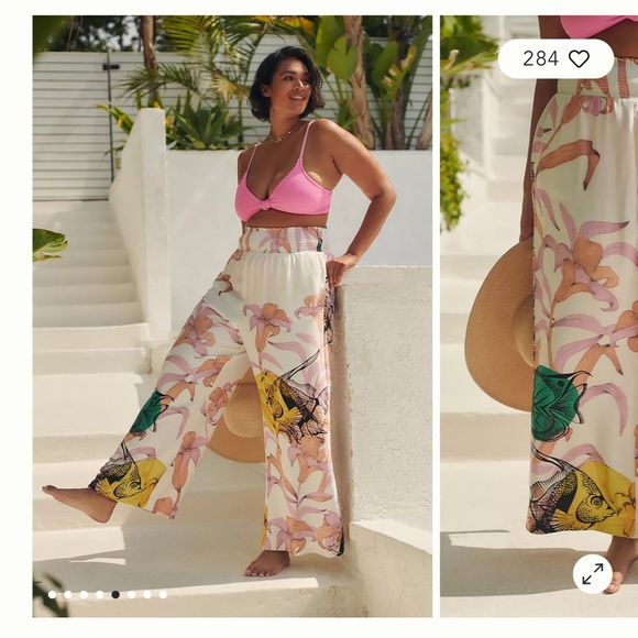 Anthropologie Pia Binazzi Graphic Floral Marine Life Wide Leg Palazzo Pants - Picture 3 of 10